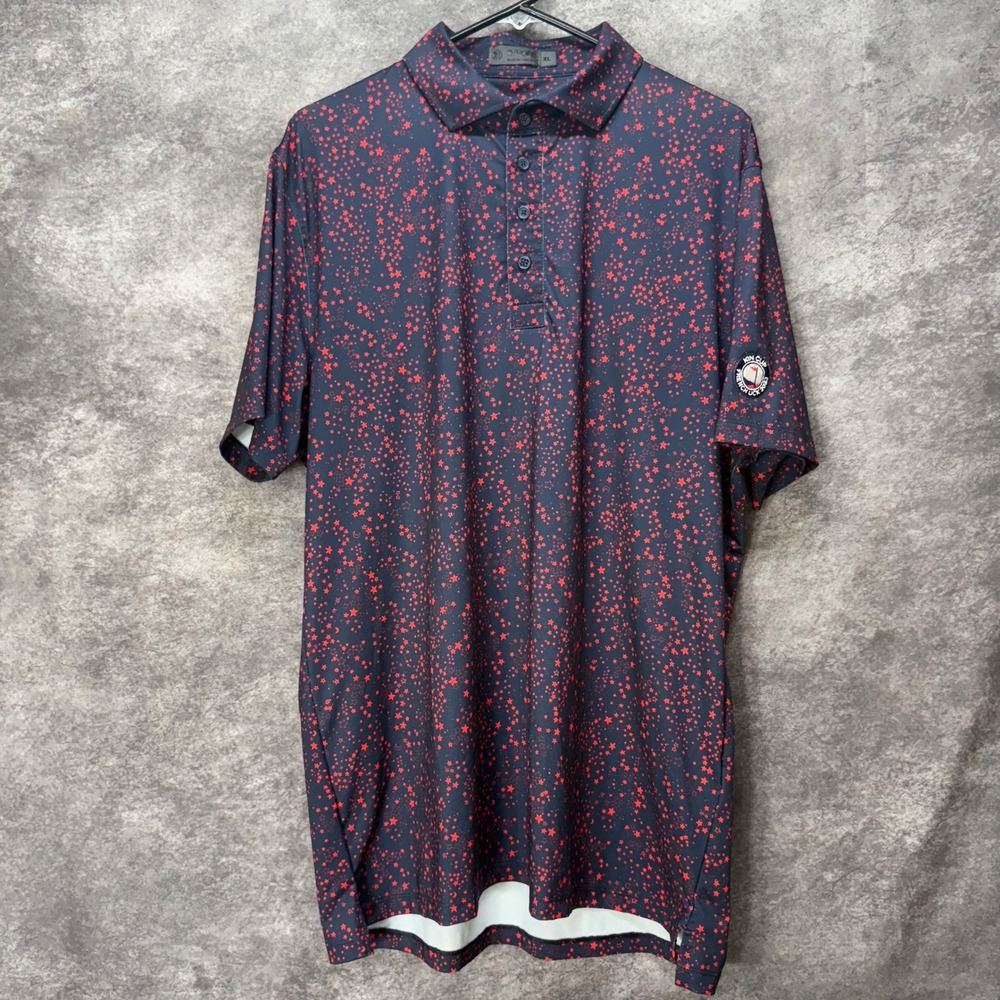G/FORE Golf Polo Shirt Mens XL Constellation Tech Navy Blue Red Stars Kin Cup